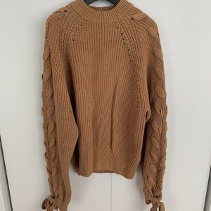 H&M CAMEL SWEATER WITH WOVEN DETAILS ON SLEEVES SIZE 12